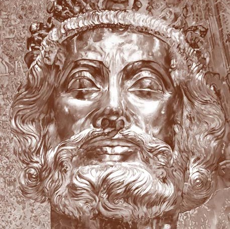 Illustration von Kaiser Karls Kopf in bronzenen Farbtönen