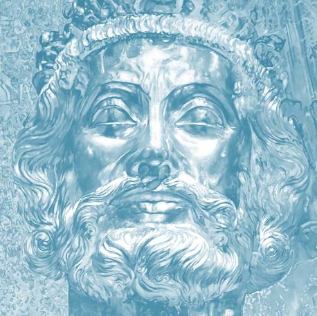Illustration von Kaiser Karls Kopf in silbernen Farbtönen