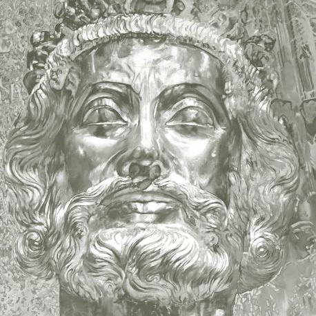 Illustration von Kaiser Karls Kopf in weißen Farbtönen